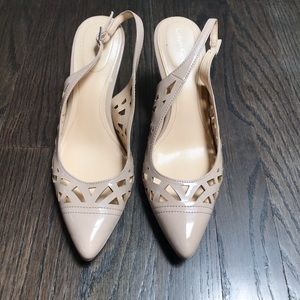Calvin Klein cream patent leather sling back